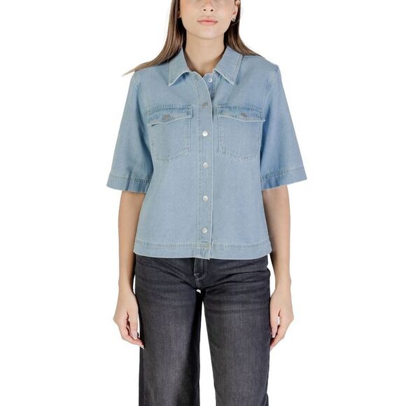 Only Light Blue Cotton Shortsleeve Women's Shirt